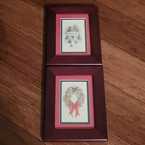 Vintage Christmas Cross Stitch In 5" X 7" Rosewood Frames (Set Of 2)